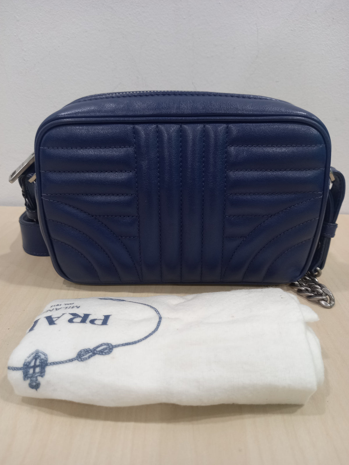 Prada Navy Leather Diagramme Mini Crossbody Bag 1BH084