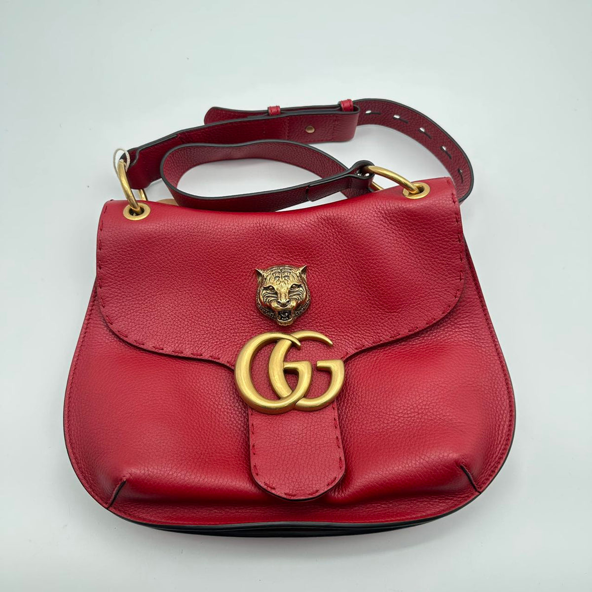 Gucci Tiger Head Saddle Bag Crossbody Bag, Red (MM011)