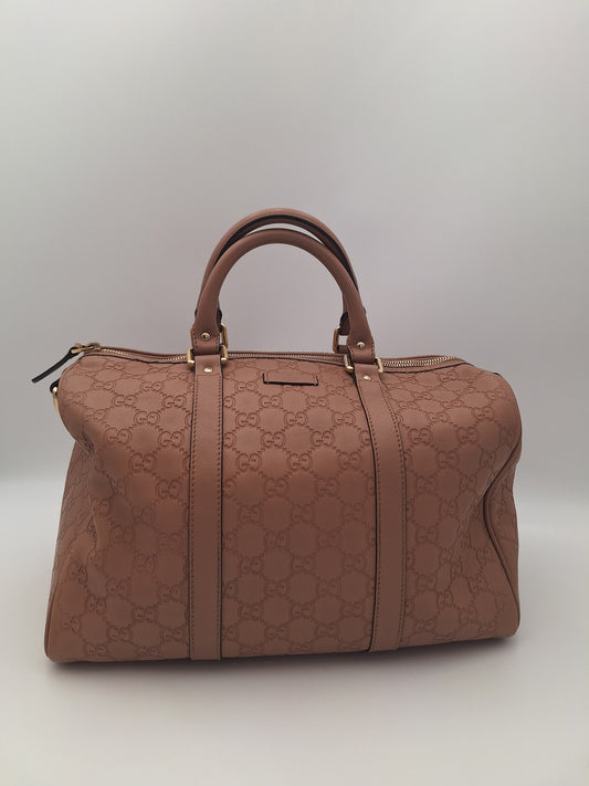 Gucci All-Leather Boston Bag Pink with Embossed All-Over Logo (LX1729)