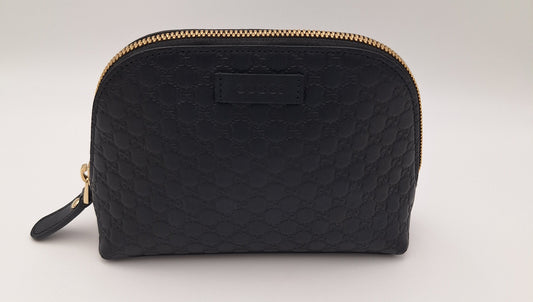 Gucci Black Leather GG Soho Cosmetic Mini Pouch 449893 (V725911)