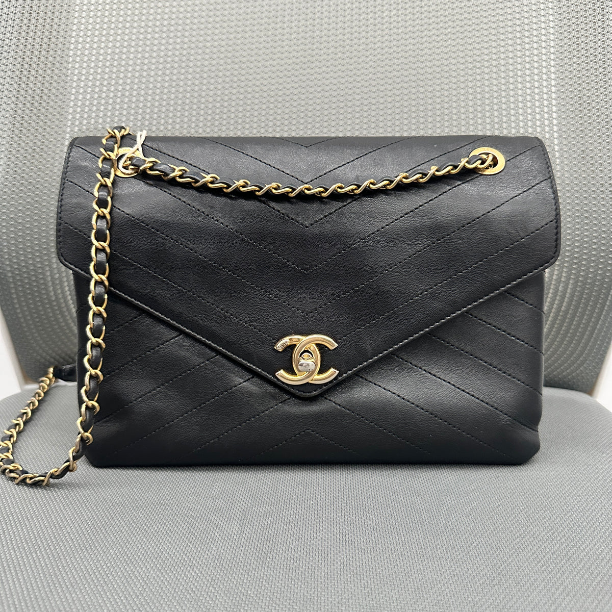 Chanel V-Quilted Envelope Bag Black with Gold Hardware (BL1298)