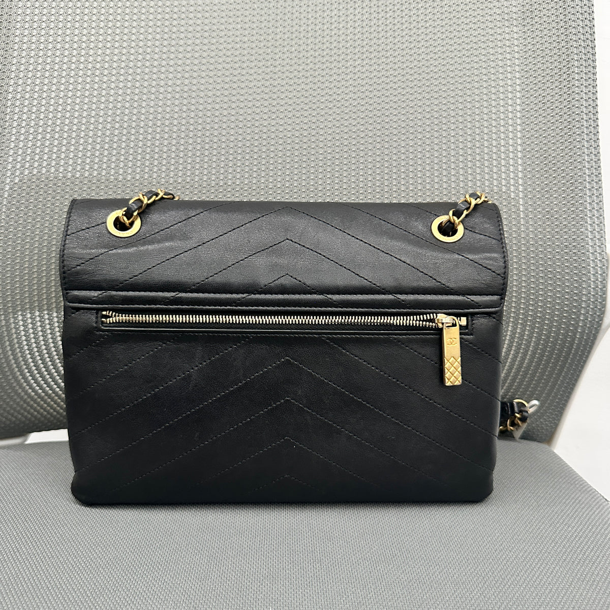 Chanel V-Quilted Envelope Bag Black with Gold Hardware (BL1298)
