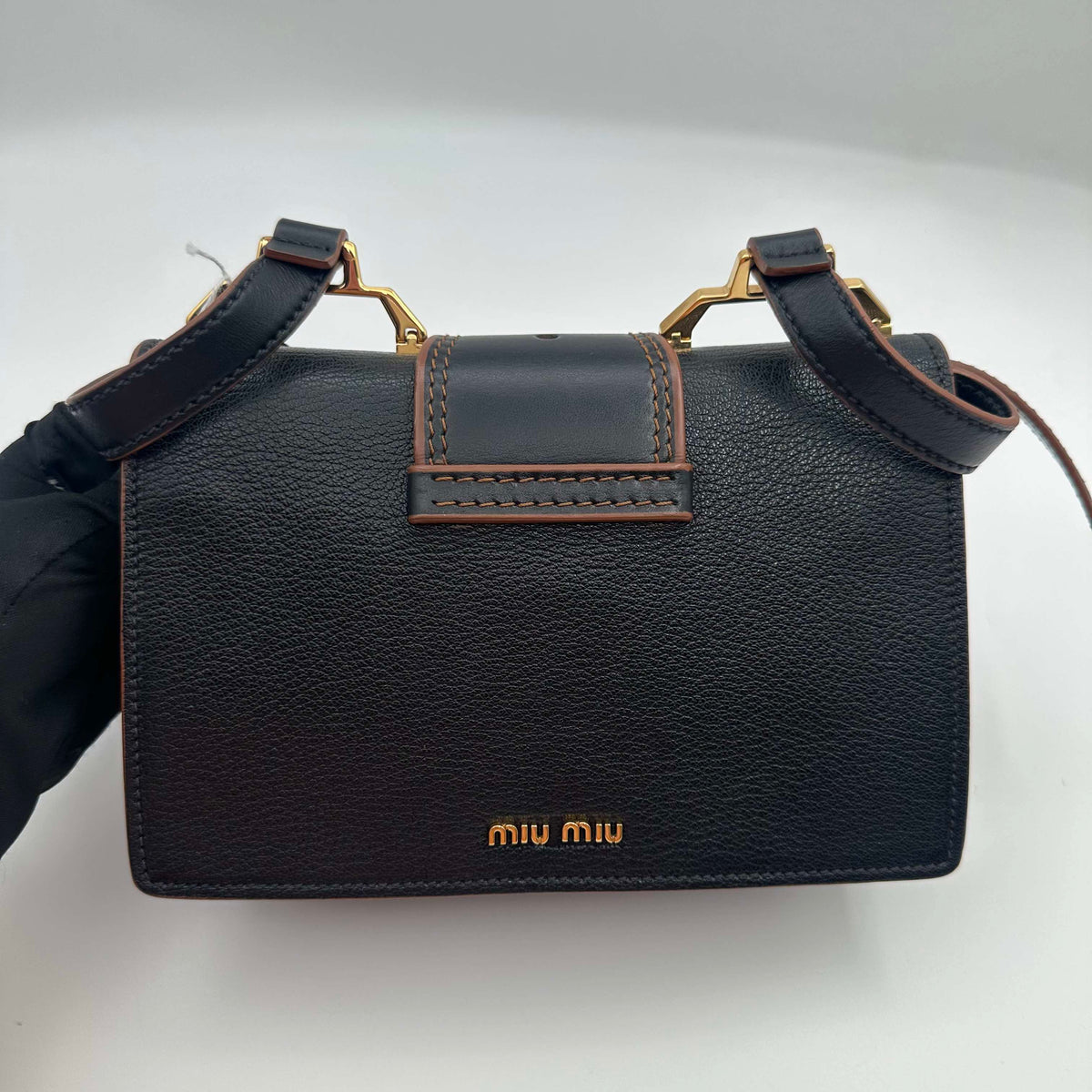 Miu Miu Sunflower Gemstone Buckle Black Crossbody Bag (BL0398)