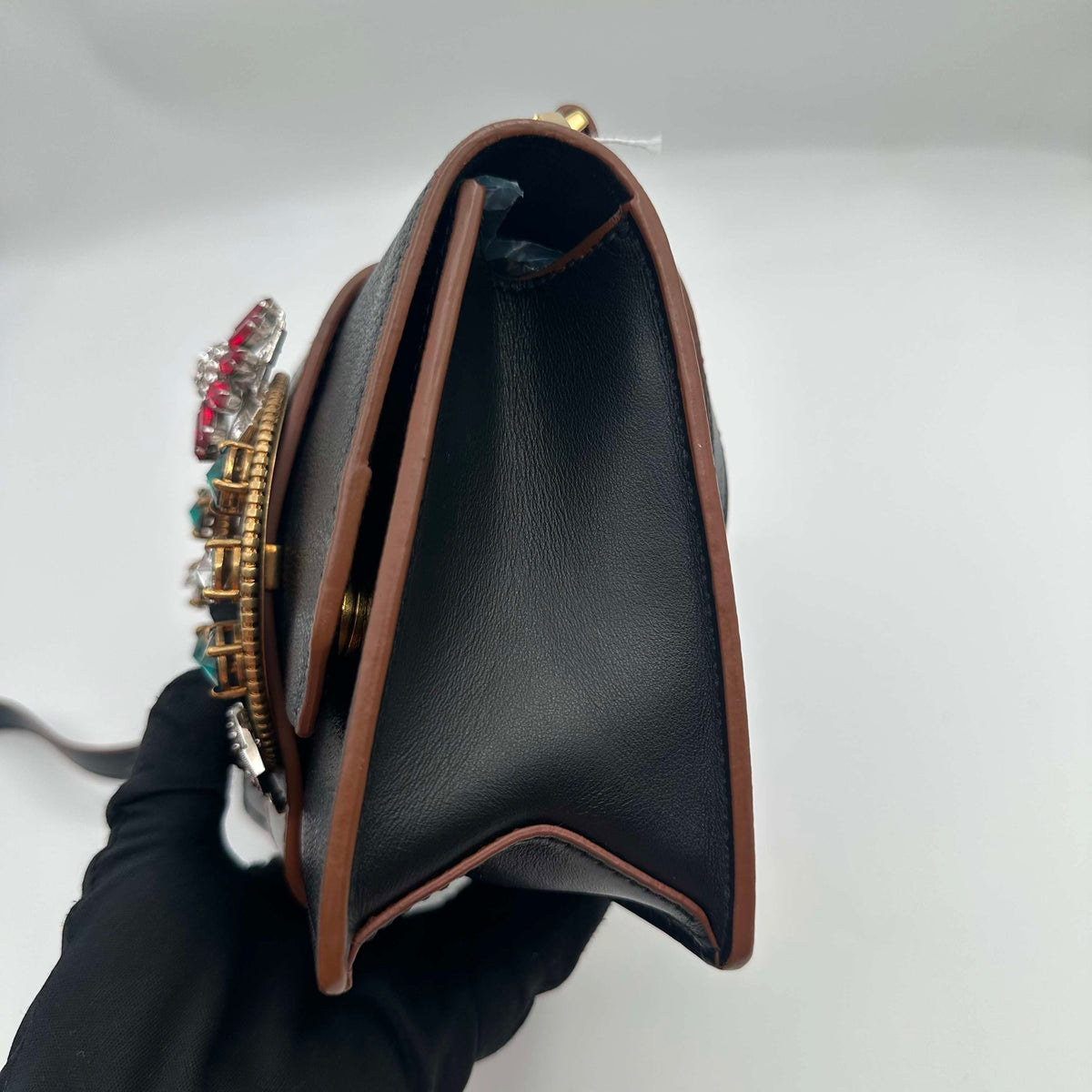 Miu Miu Sunflower Gemstone Buckle Black Crossbody Bag (BL0398)