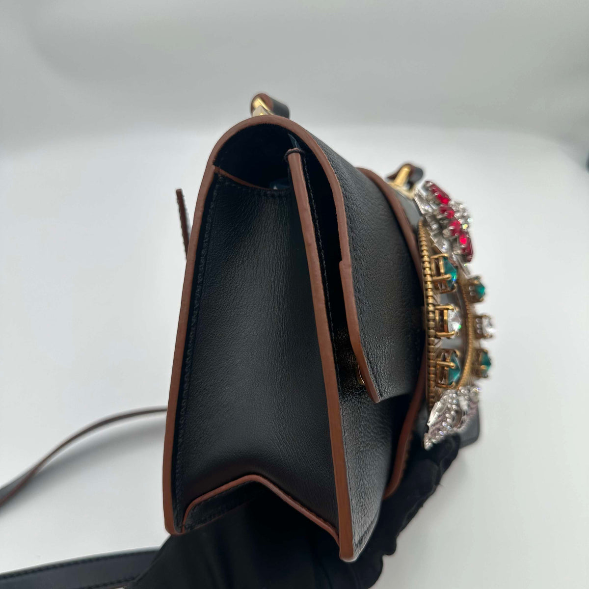 Miu Miu Sunflower Gemstone Buckle Black Crossbody Bag (BL0398)