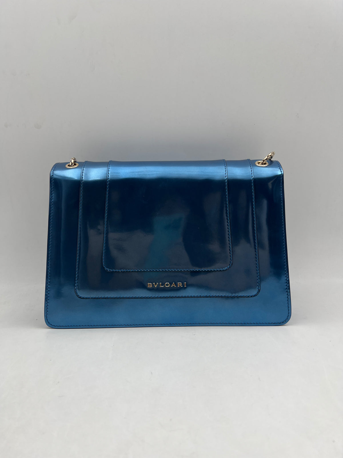 Bvlgari Serpenti Forever Flap Bag, Blue Patent Leather (AQ001)