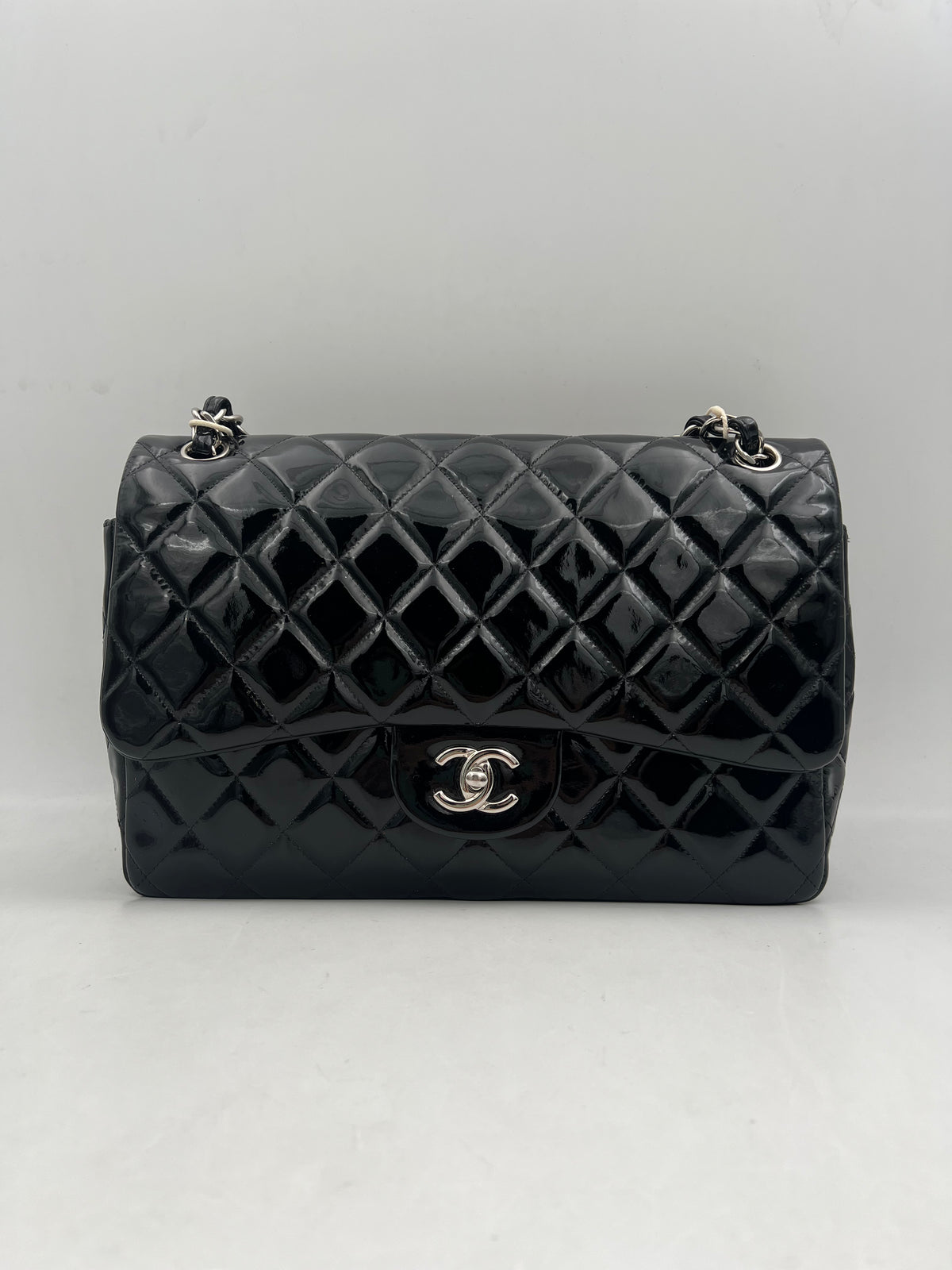 Chanel Classic Flap Bag, Black Patent Leather (AQ002)