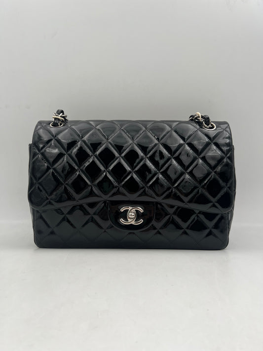 Chanel Classic Flap Bag, Black Patent Leather (AQ002)