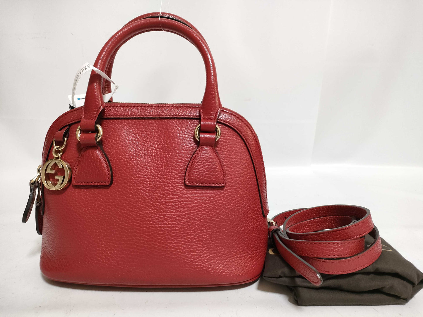 Gucci Red Leather Small GG Charm Dome Satchel EC-0726
