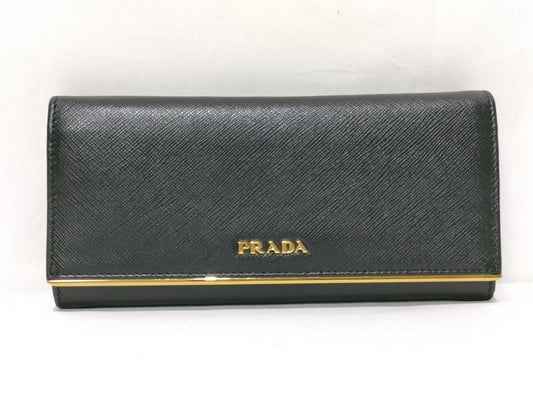 Prada Black Saffiano Metal Leather Continental Wallet EC-0055