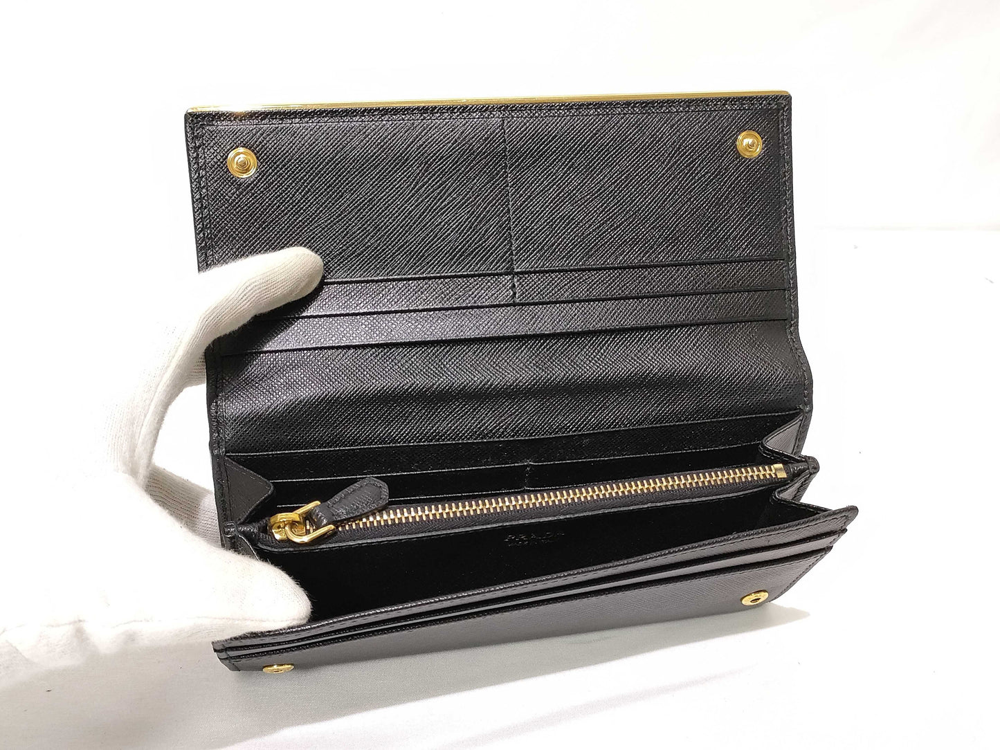 Prada Black Saffiano Metal Leather Continental Wallet EC-0055