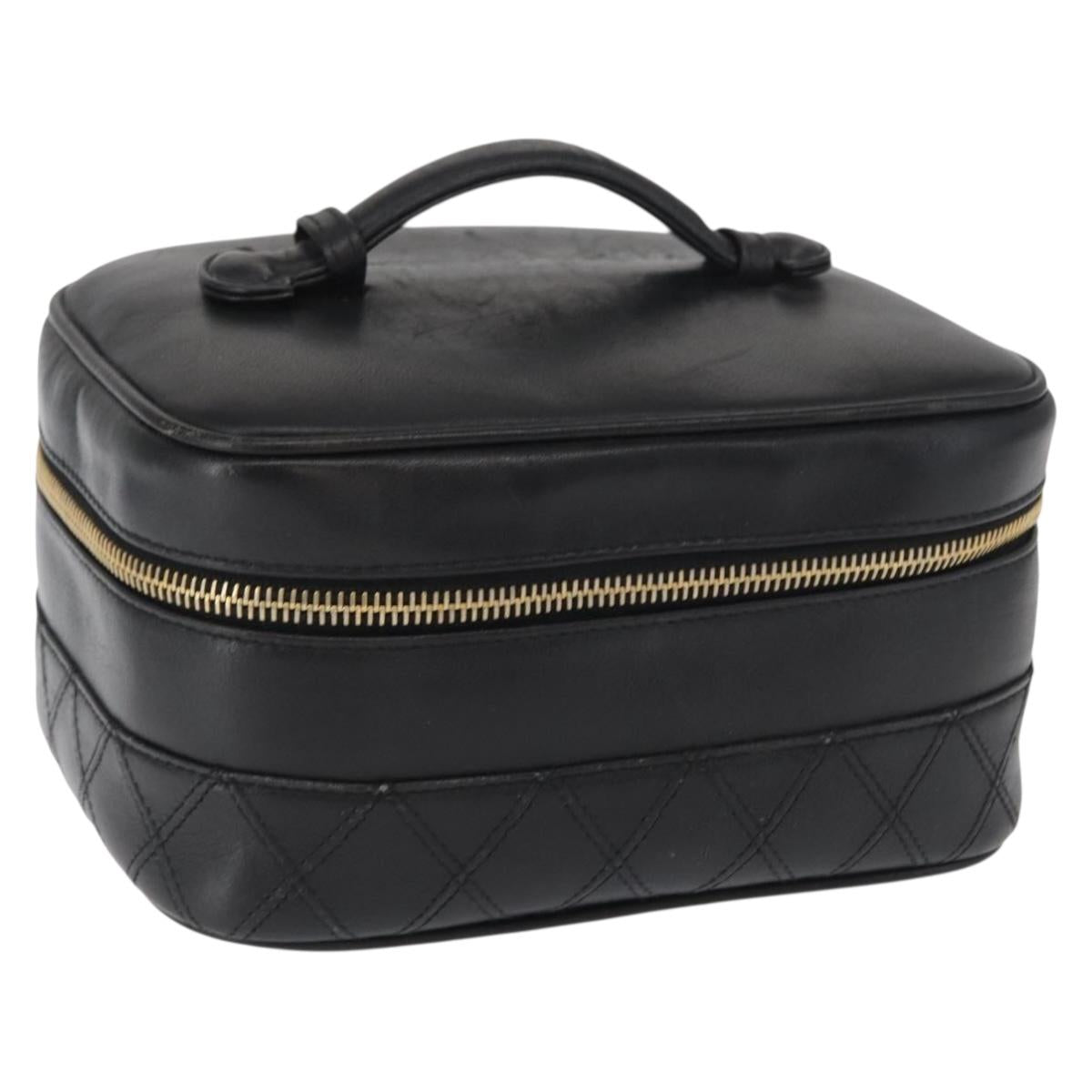 CHANEL Bicolore Vanity Hand Bag Lamb Skin Black Gold am10451