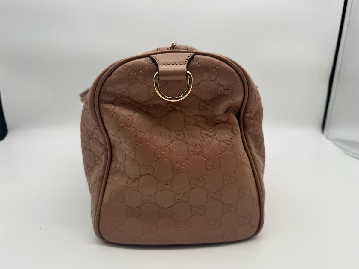 Gucci All-Leather Boston Bag Pink with Embossed All-Over Logo (LX1729)