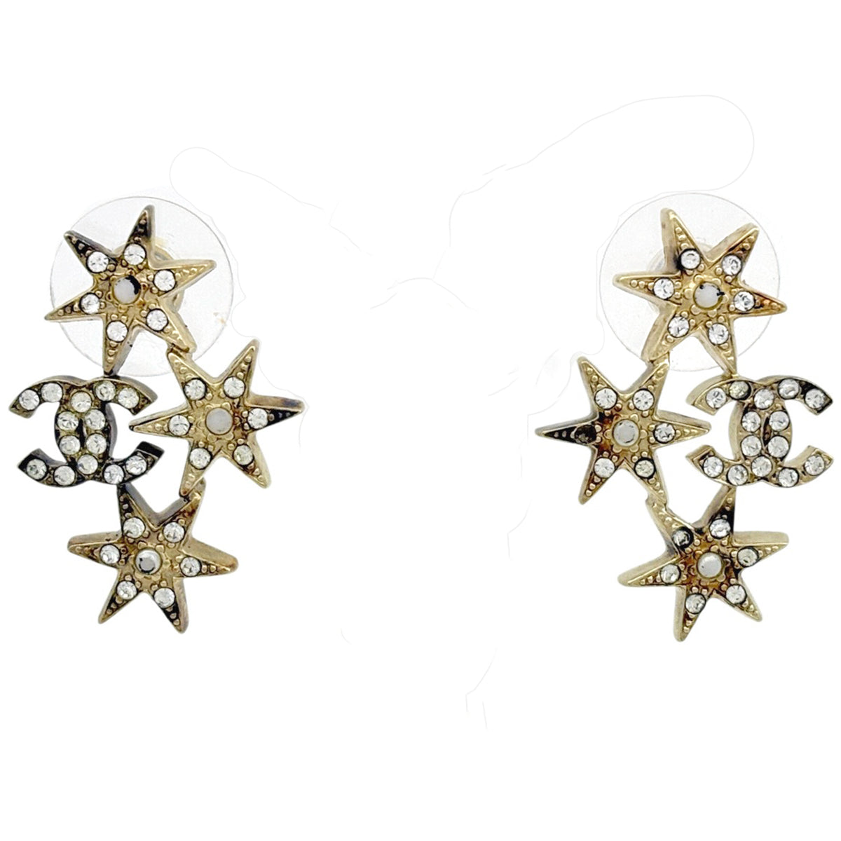 Chanel CC Rhinestone Pierced Earrings (JP)