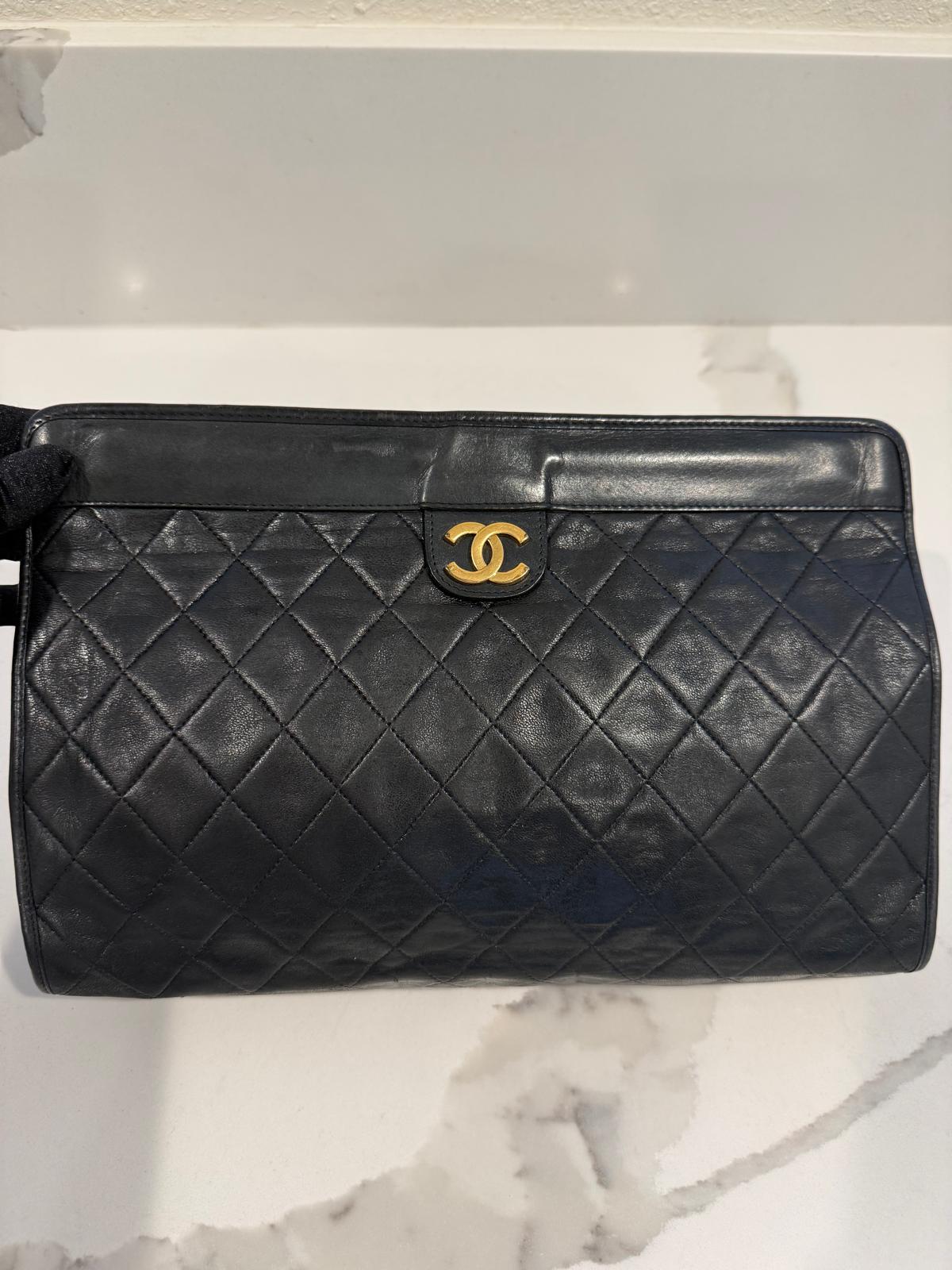 Chanel Black Quilted Lambskin Matelassé Clutch