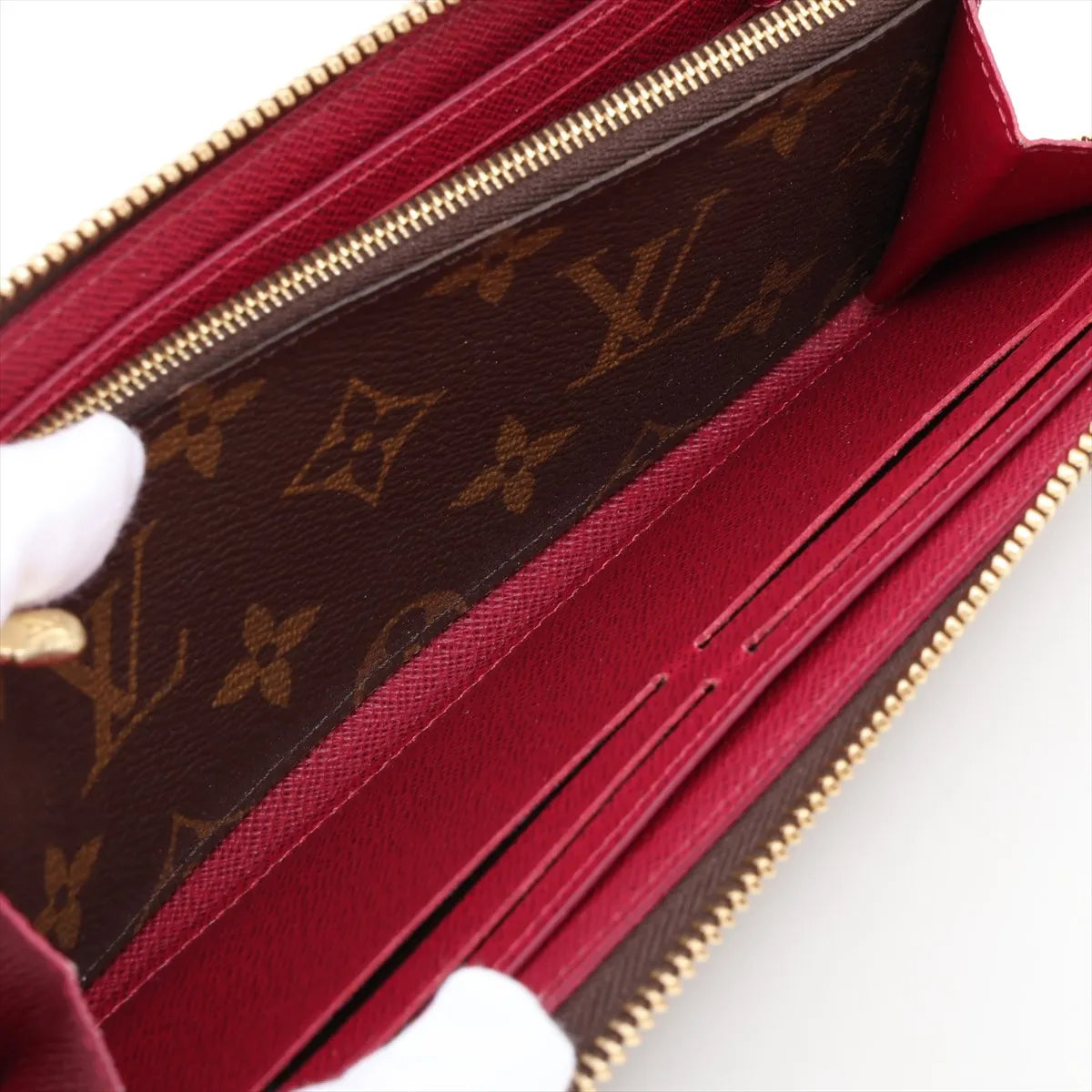 Louis Vuitton Monogram Portofeuille Clemence Fuschia Zip Round Wallet (SB08-627)