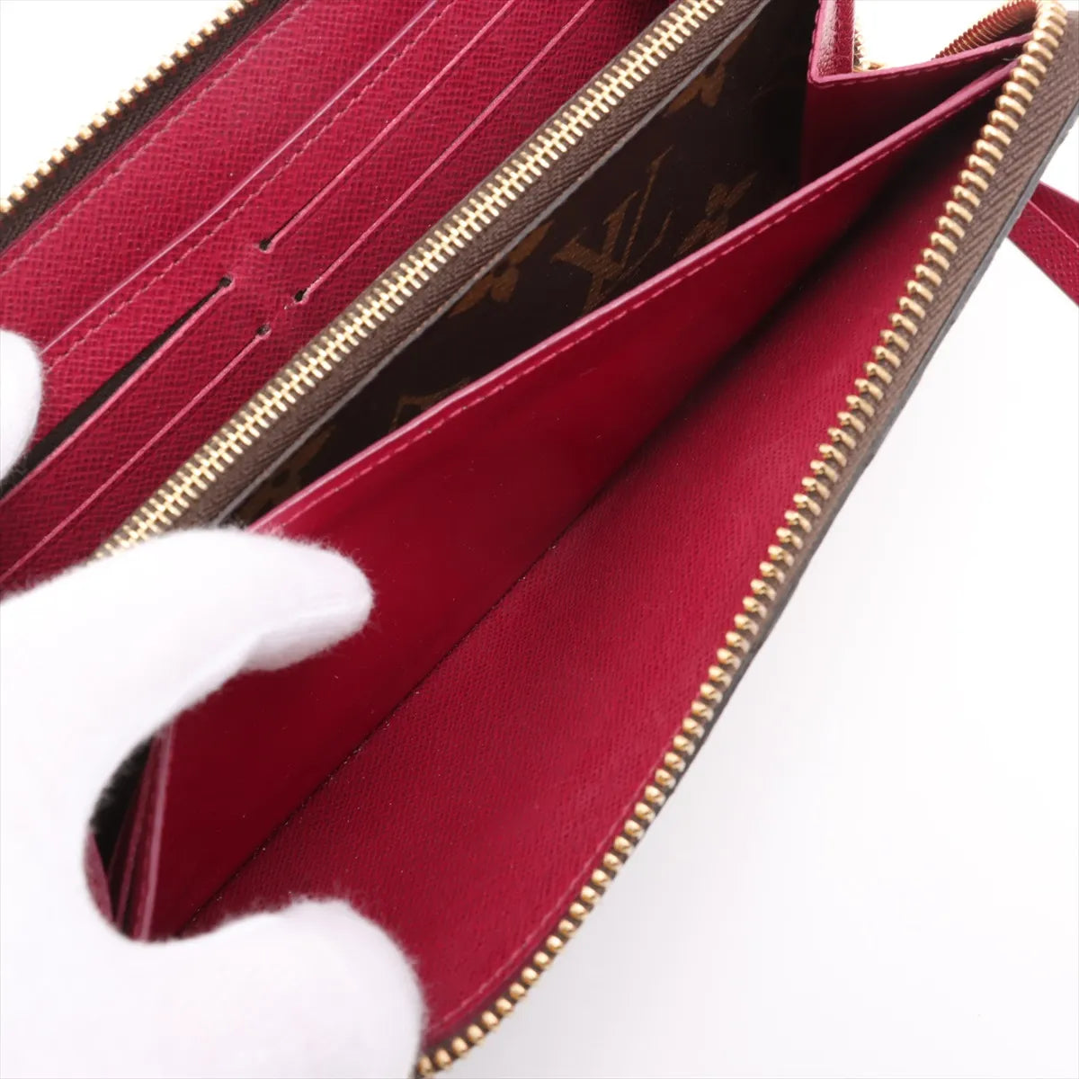 Louis Vuitton Monogram Portofeuille Clemence Fuschia Zip Round Wallet (SB08-1101)
