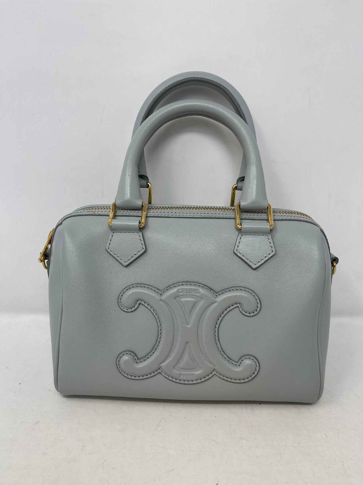 Smooth Calfskin Triomphe Small Boston Bag Soft Blue