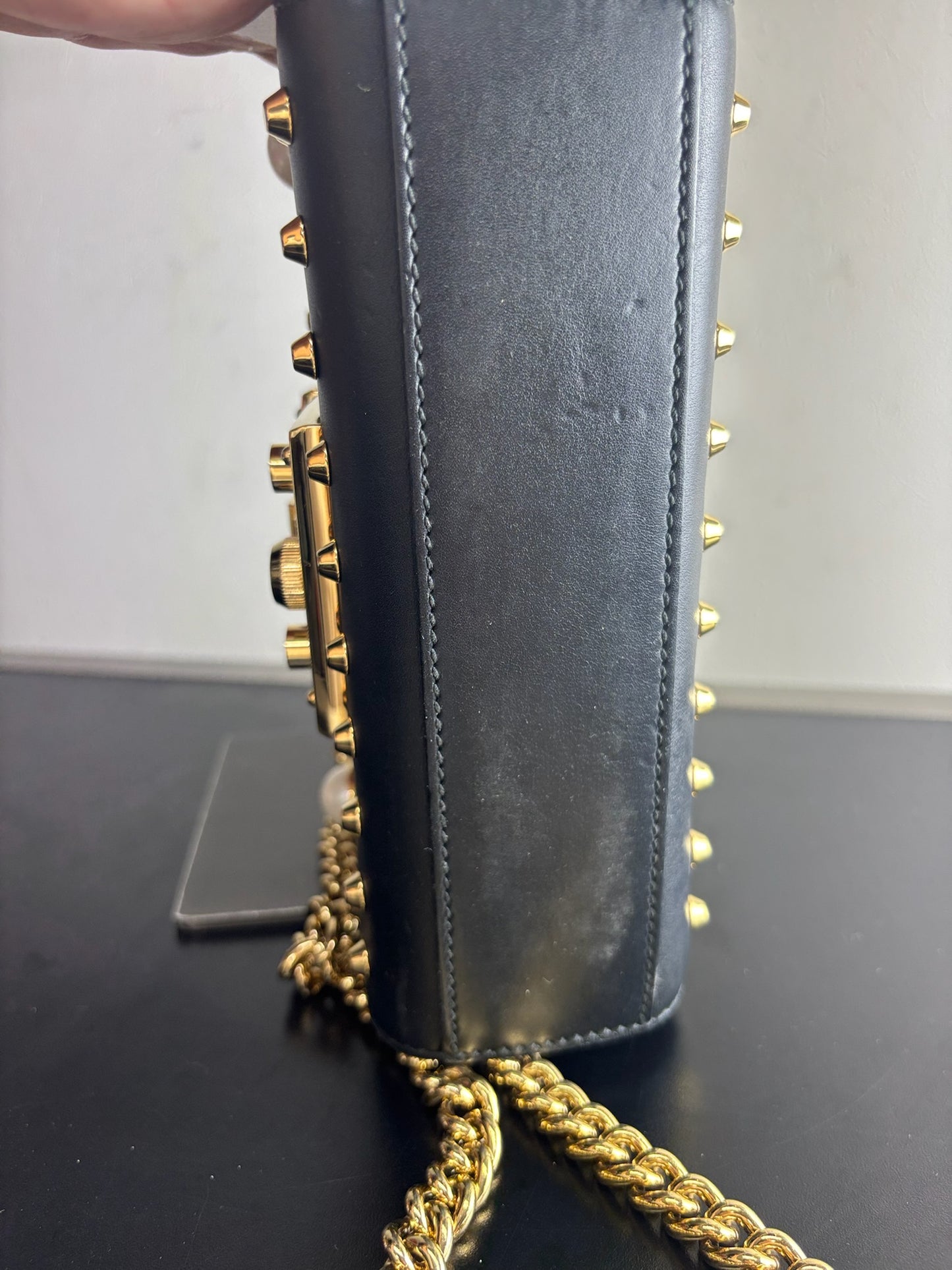 Gucci Calfskin Studded Padlock Shoulder Bag