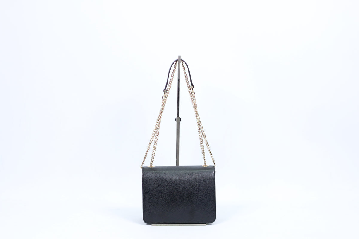 Gucci Black Leather GG Interlocking Chain ONE Shoulder Bag