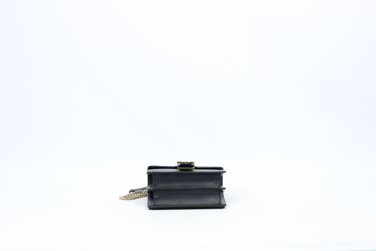 Gucci Black Leather GG Interlocking Chain ONE Shoulder Bag
