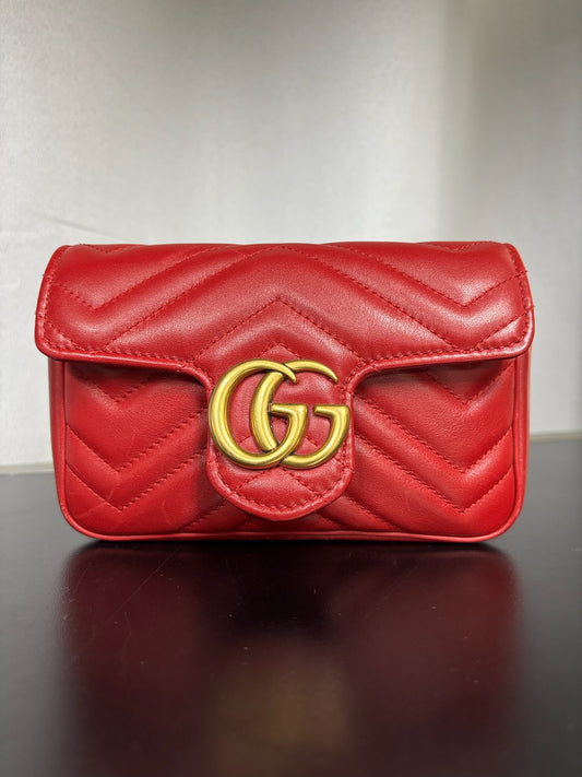 Gucci Red Marmont Matelassé Shoulder Bag