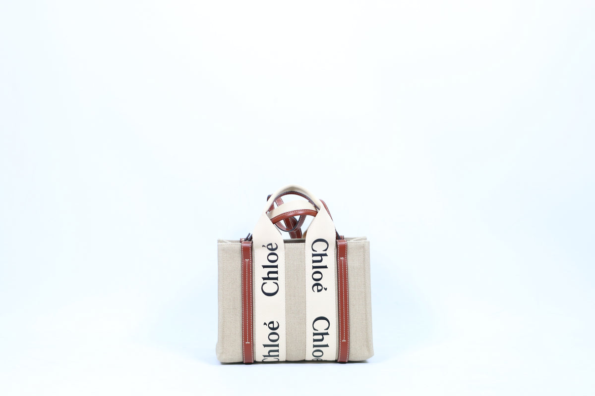 Chloé Ivory Fabric Canvas Trimming Woody Small Shoulder Bag CHC21WS397