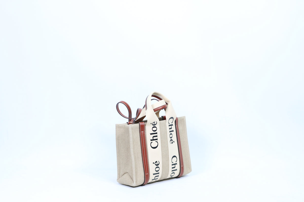 Chloé Ivory Fabric Canvas Trimming Woody Small Shoulder Bag CHC21WS397