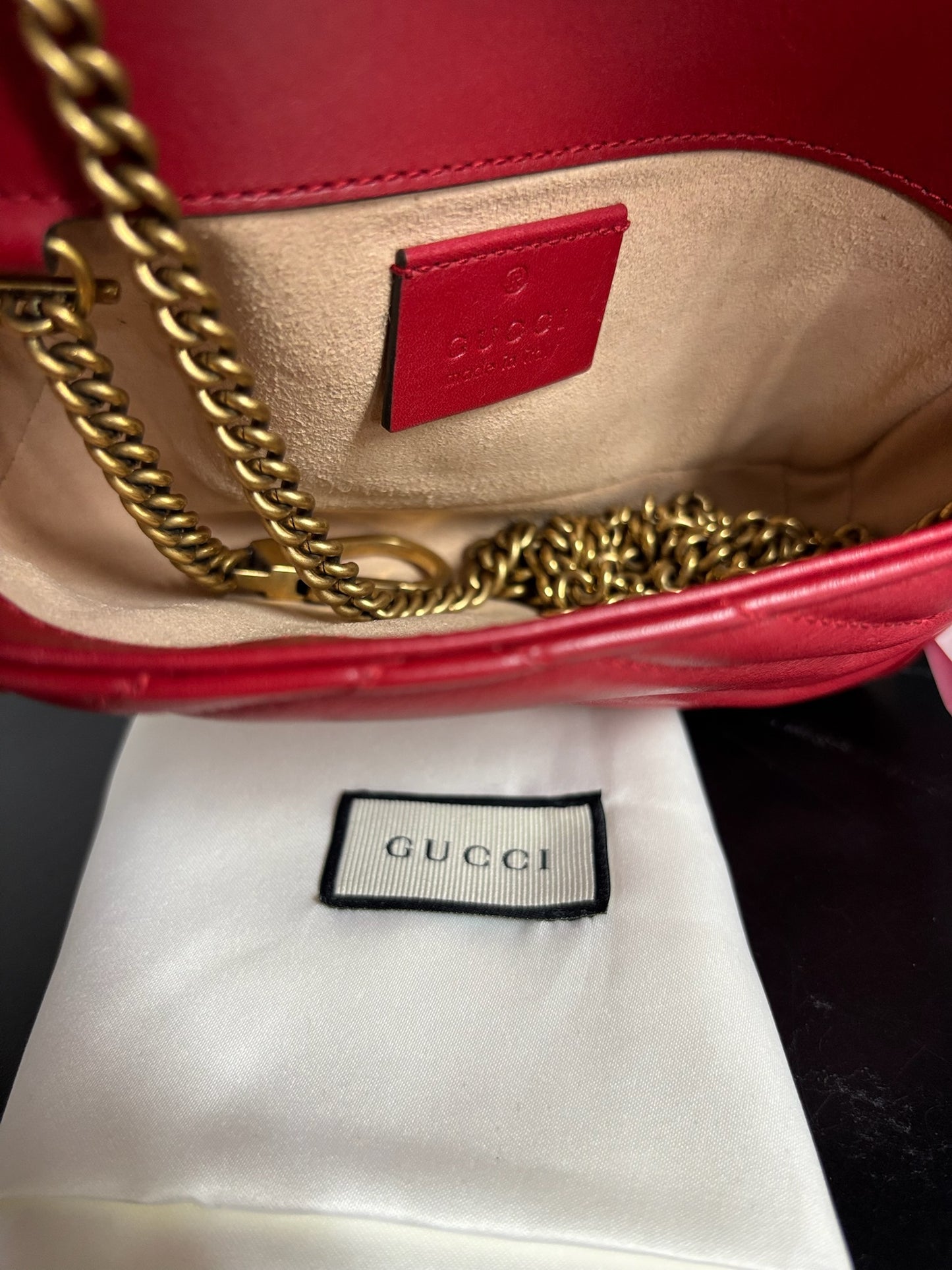 Gucci Red Marmont Matelassé Shoulder Bag