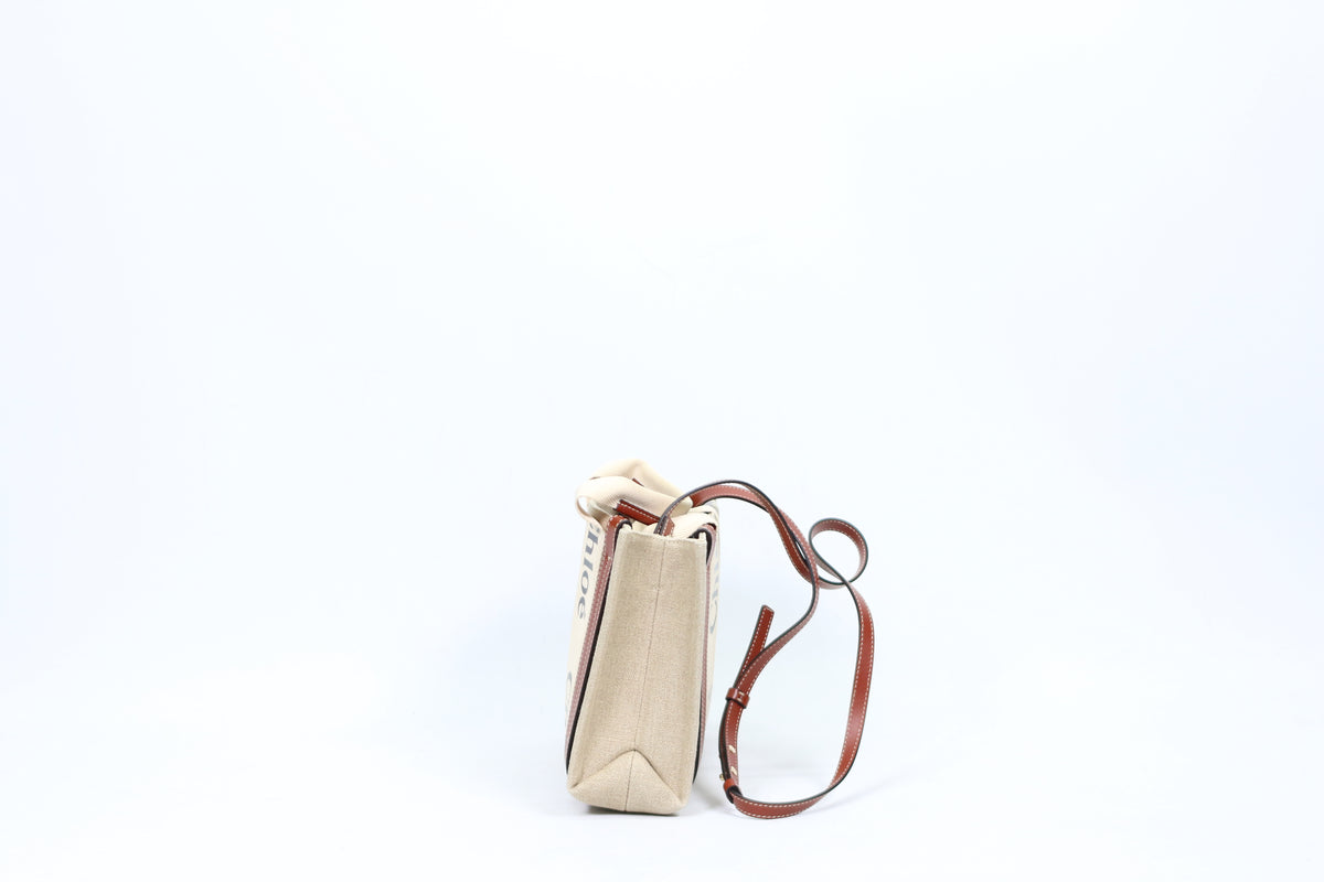 Chloé Ivory Fabric Canvas Trimming Woody Small Shoulder Bag CHC21WS397
