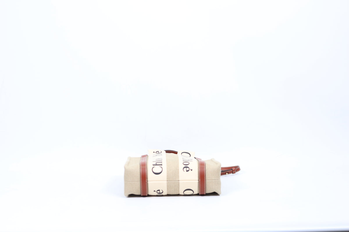 Chloé Ivory Fabric Canvas Trimming Woody Small Shoulder Bag CHC21WS397