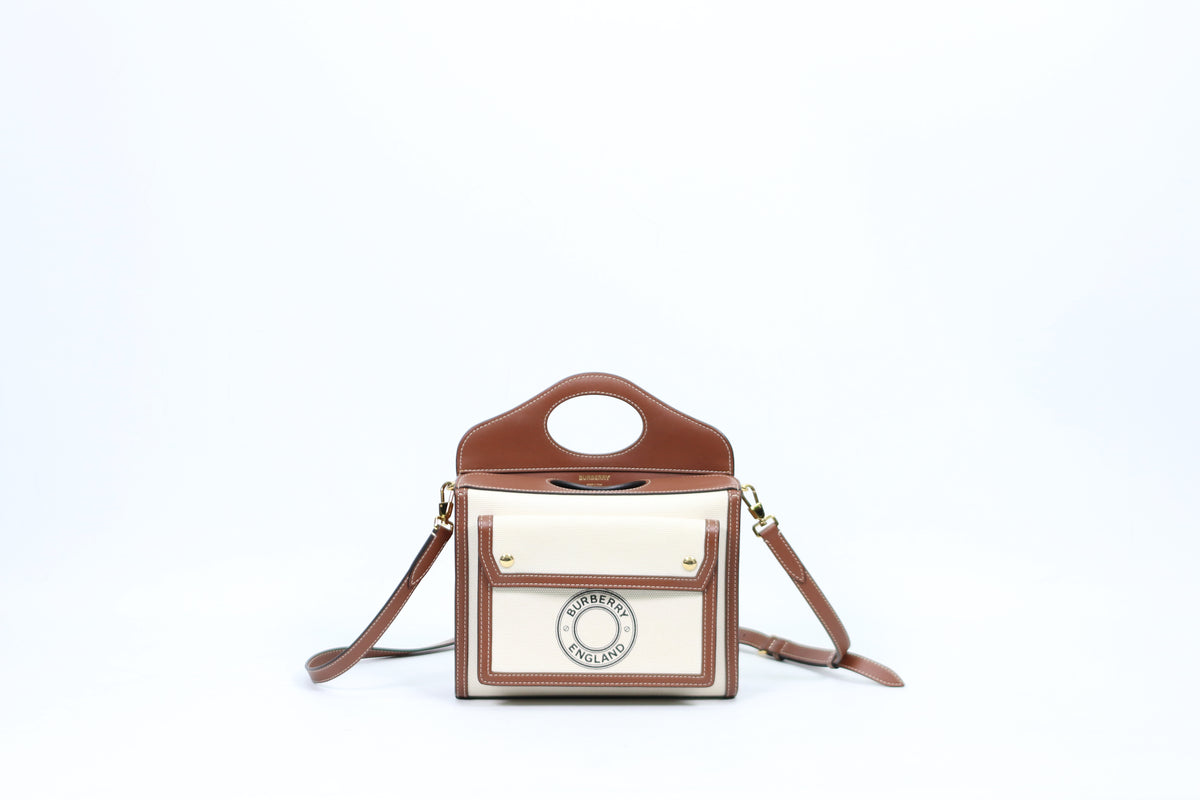 Burberry Beige Fabric Brown Two-Tone Canvas Pocket Mini Shoulder Bag 8039361
