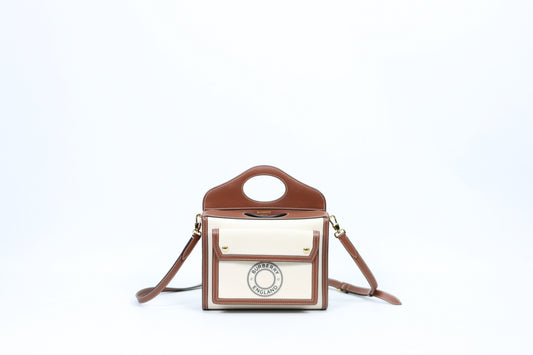 Burberry Beige Fabric Brown Two-Tone Canvas Pocket Mini Shoulder Bag 8039361