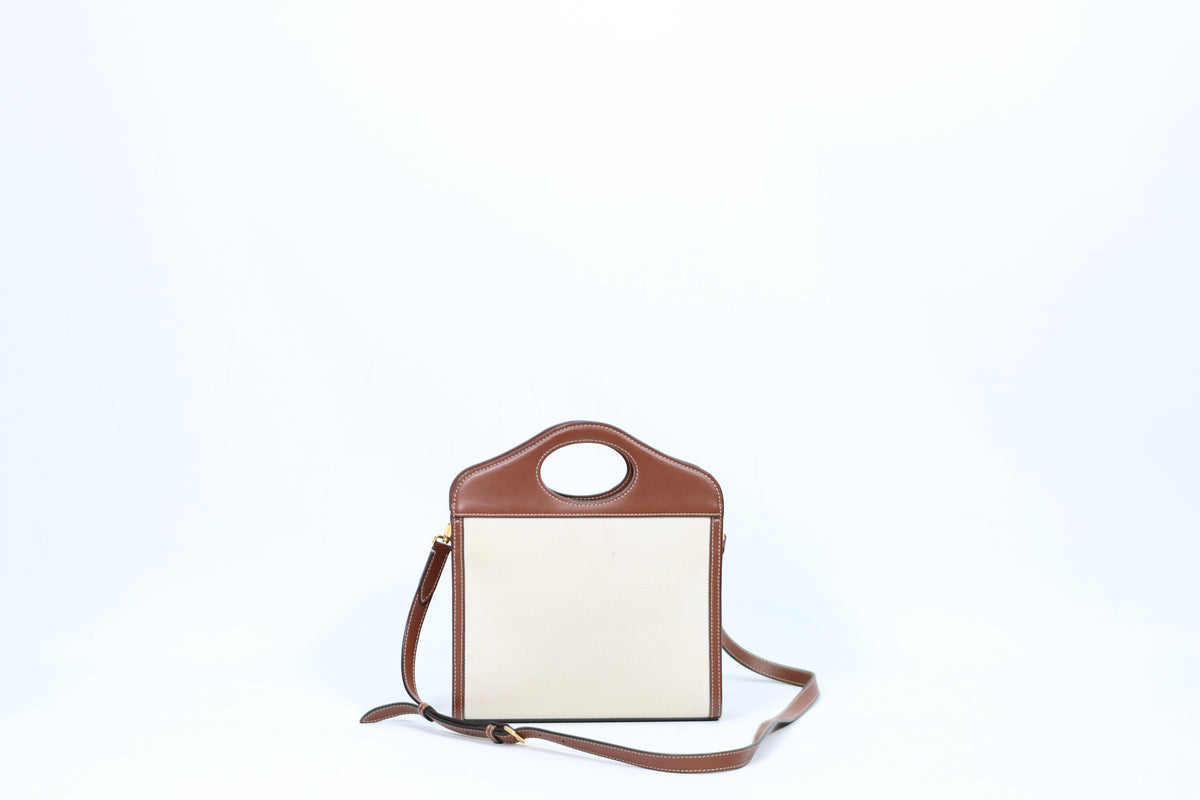 Burberry Beige Fabric Brown Two-Tone Canvas Pocket Mini Shoulder Bag 8039361