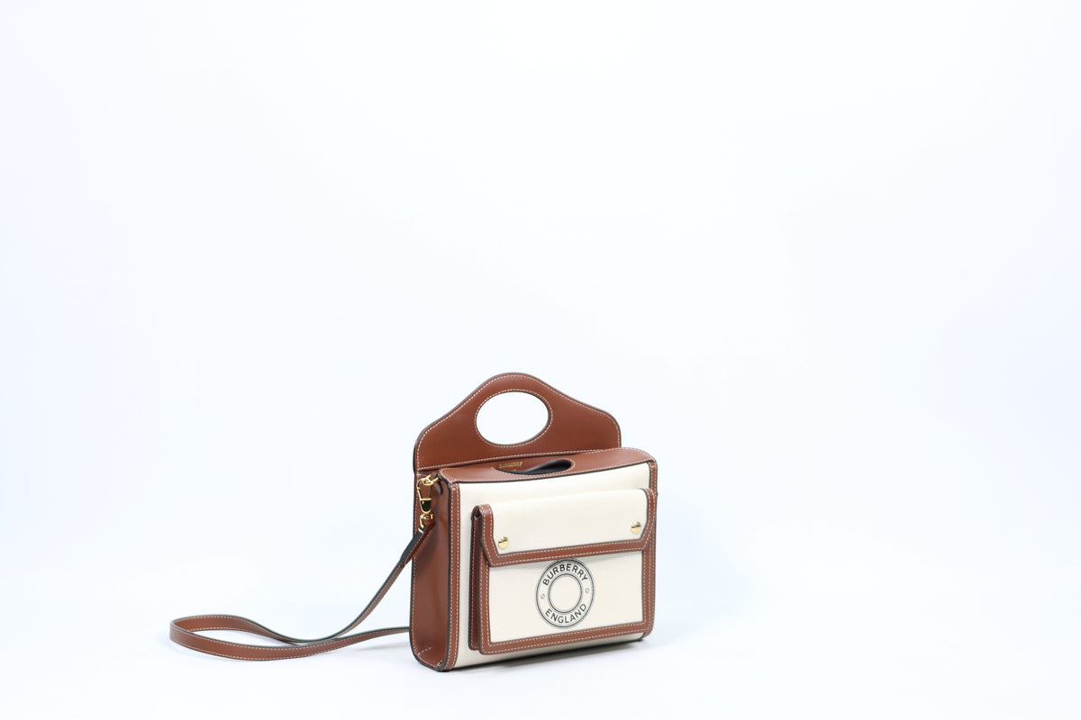 Burberry Beige Fabric Brown Two-Tone Canvas Pocket Mini Shoulder Bag 8039361