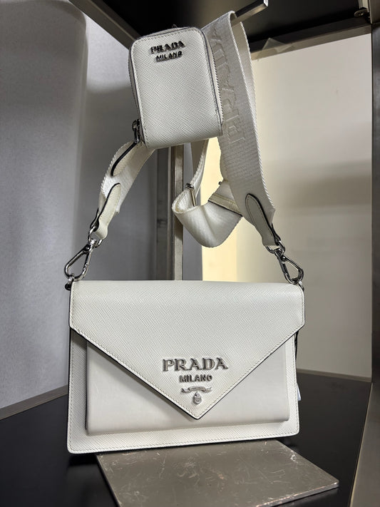 Prada White Saffiano Leather Mini Envelope Bag