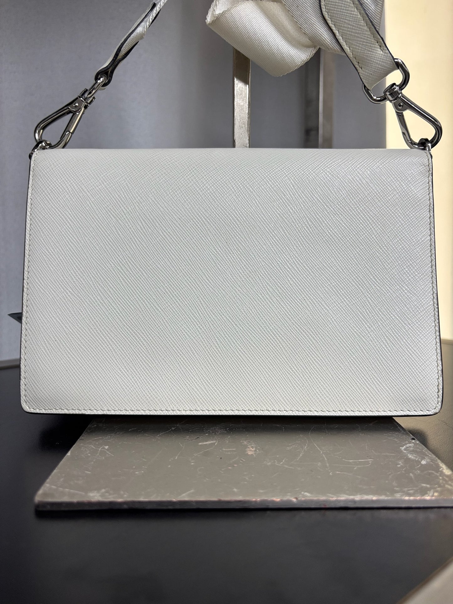 Prada White Saffiano Leather Mini Envelope Bag