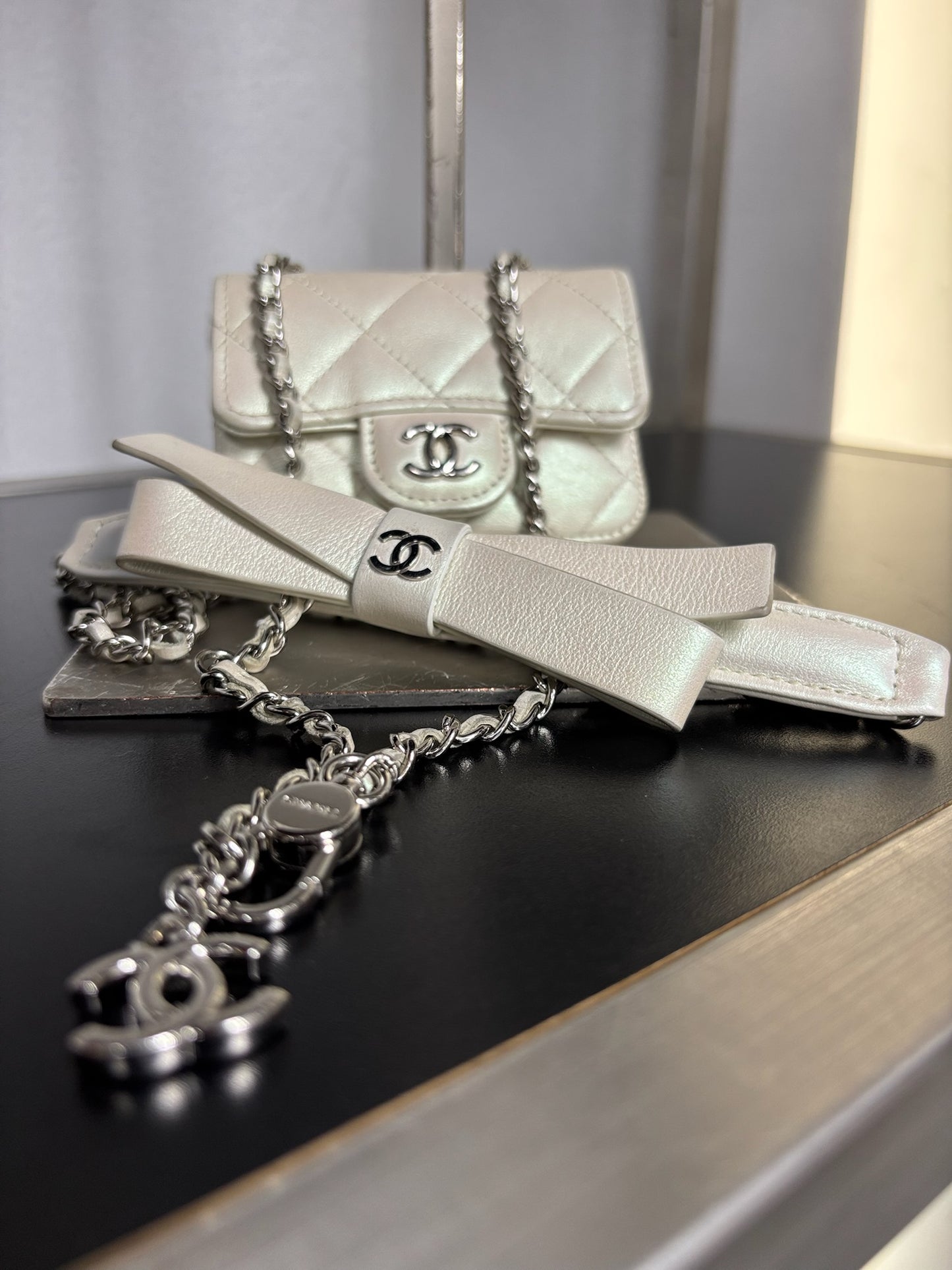 Chanel Bow Strap Iridescent Lambskin Mini Flap Clutch