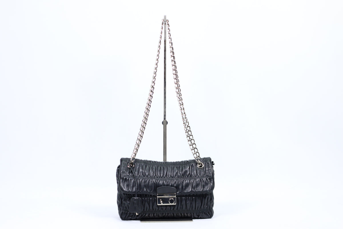 Prada Black Leather Napa Gaufre Lock ONE Shoulder Bag BT0939