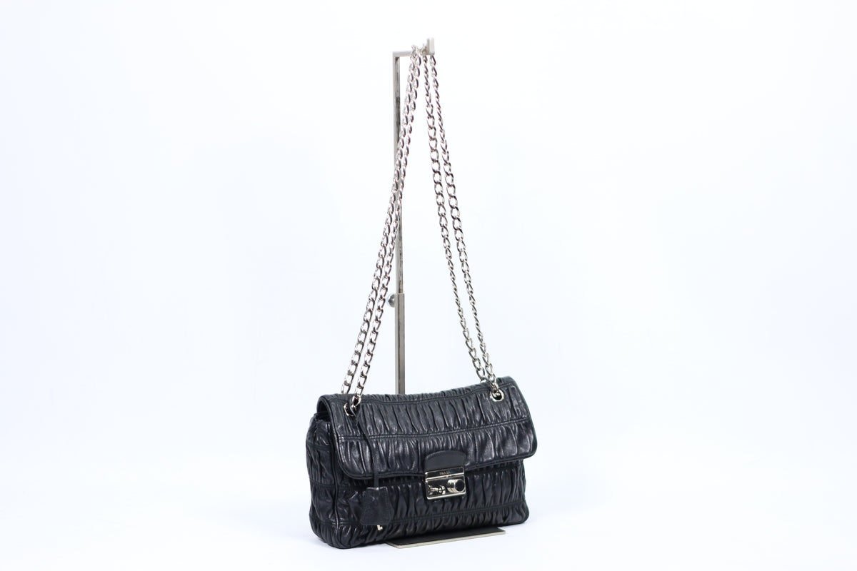 Prada Black Leather Napa Gaufre Lock ONE Shoulder Bag BT0939