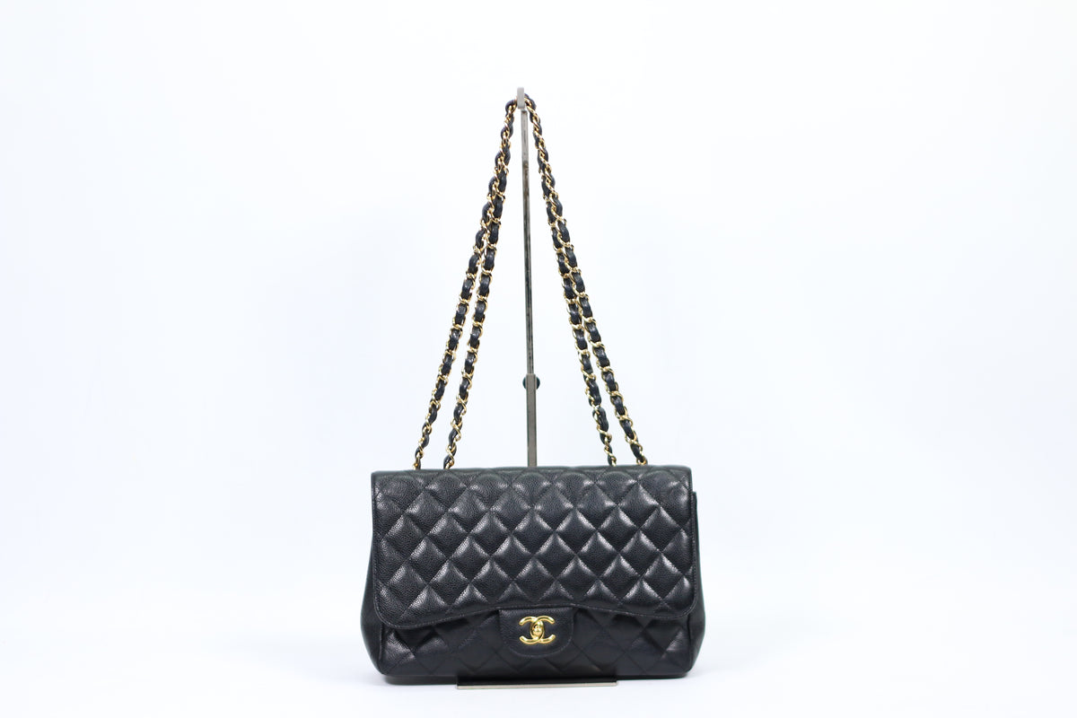 Chanel Black Caviar Leather Gold-Tone Classic Large Shoulder Bag A58600