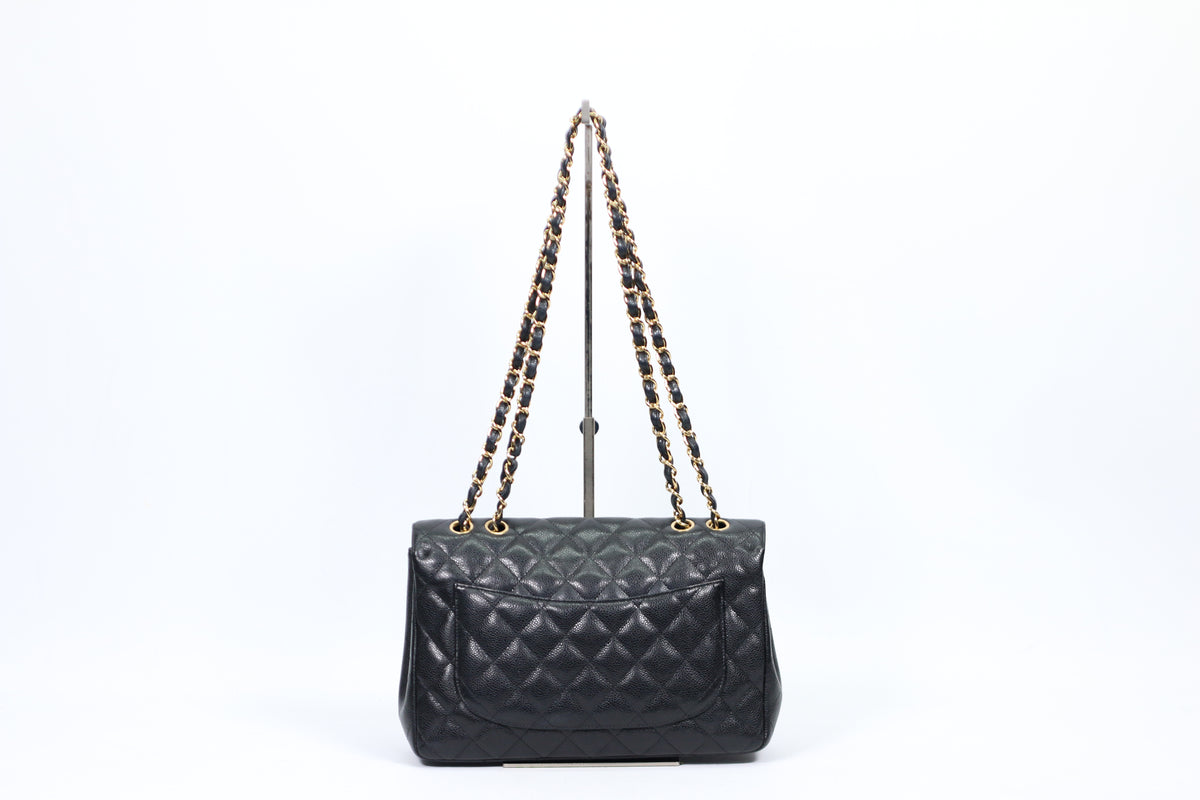 Chanel Black Caviar Leather Gold-Tone Classic Large Shoulder Bag A58600
