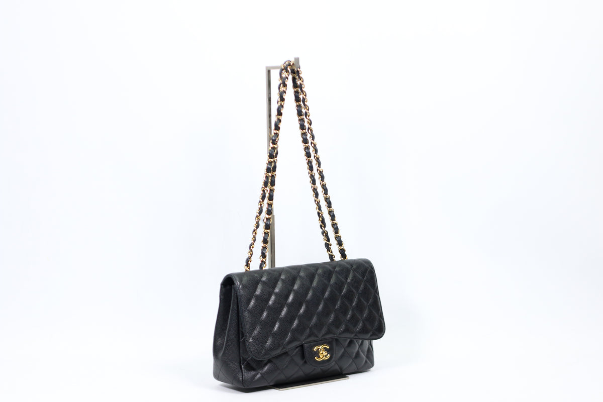 Chanel Black Caviar Leather Gold-Tone Classic Large Shoulder Bag A58600