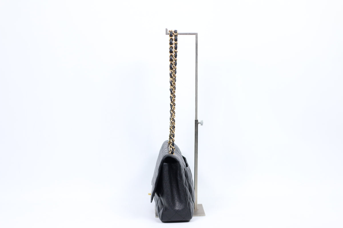 Chanel Black Caviar Leather Gold-Tone Classic Large Shoulder Bag A58600
