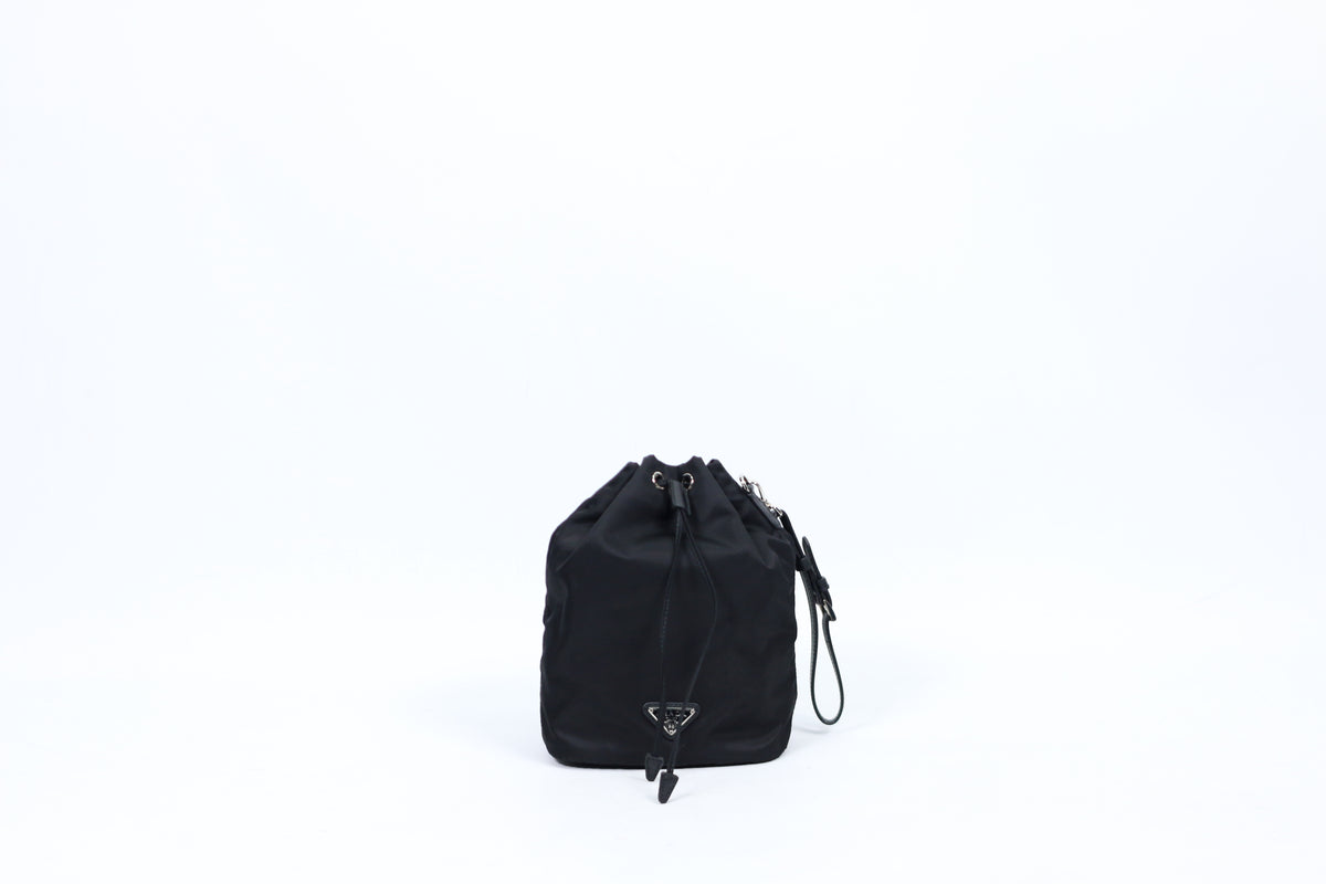 Prada Black Re-Nylon Triangle Logo Bucket ONE Pouch 1NS369