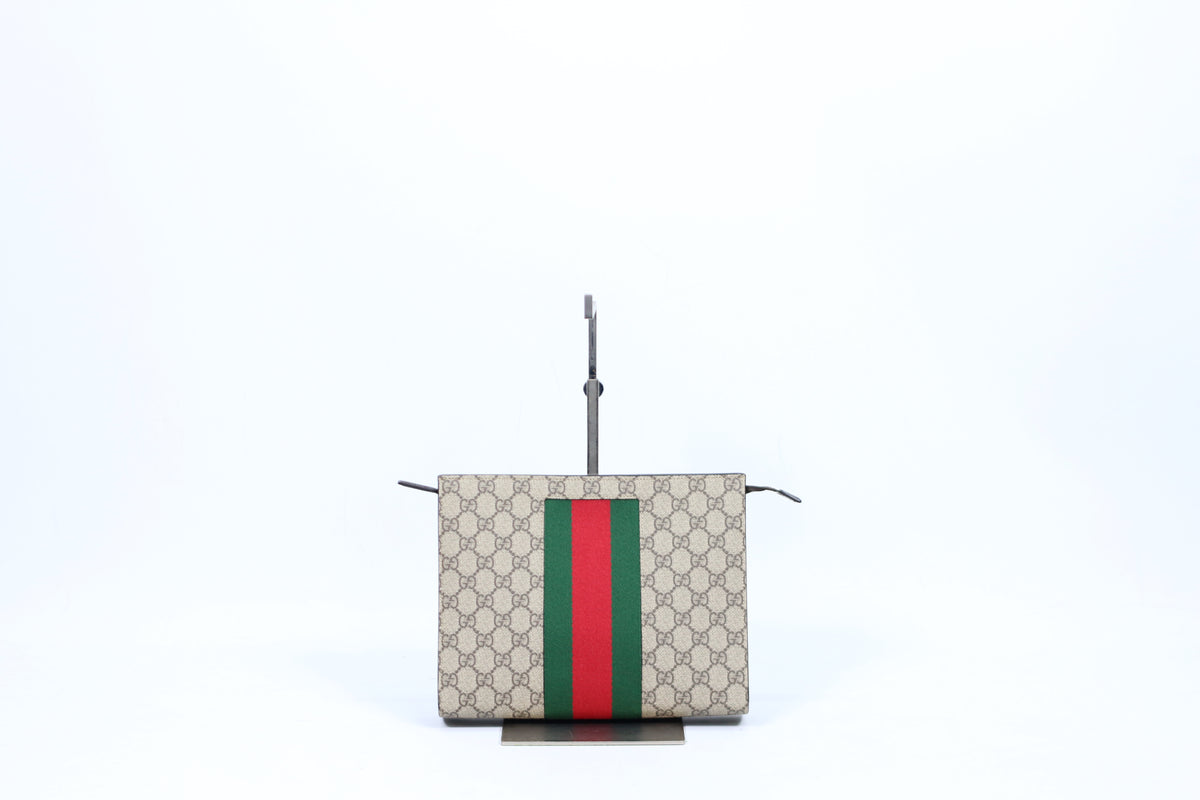 Gucci Brown PVC GG Supreme Canvas Web Stripe ONE Clutch 475316