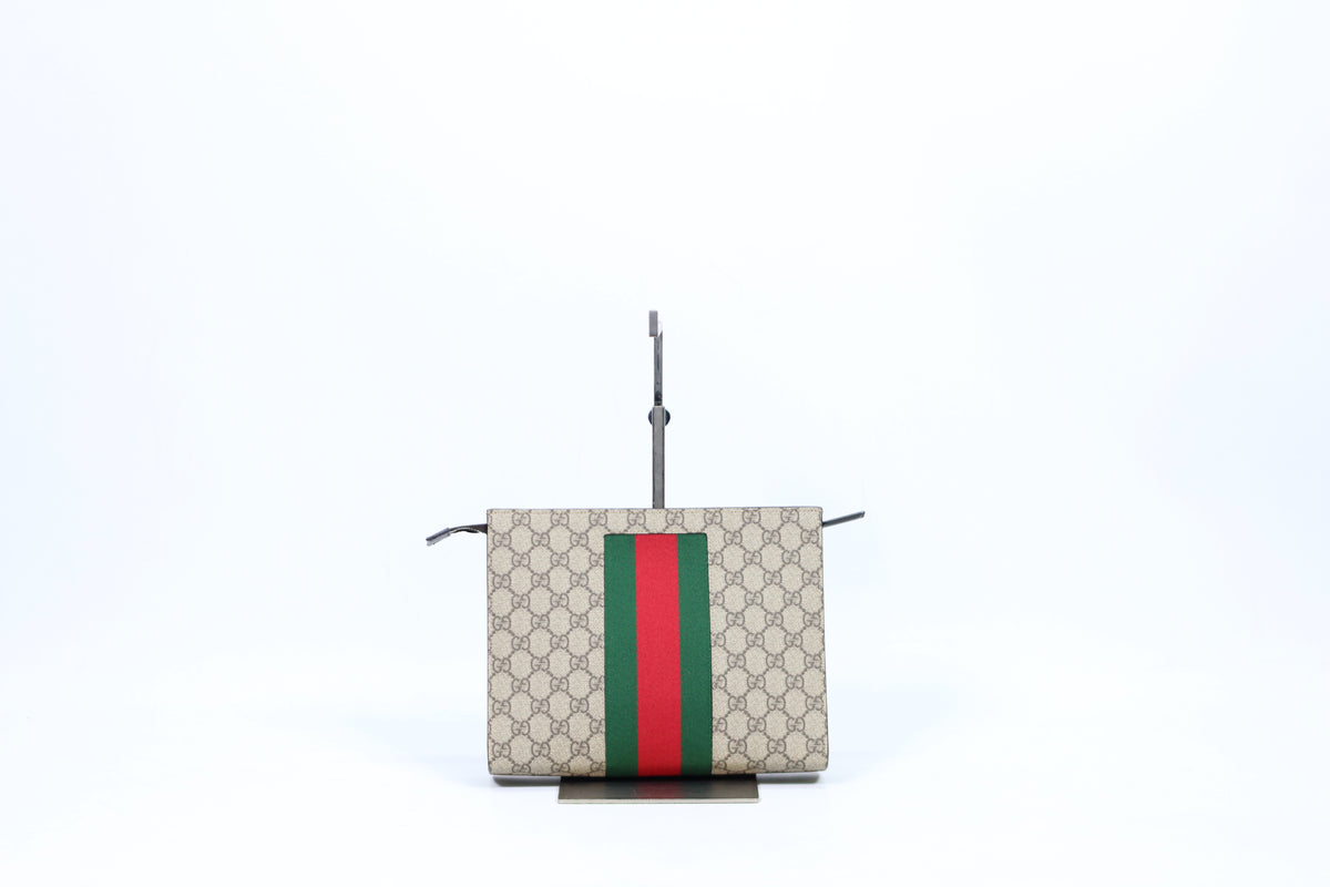 Gucci Brown PVC GG Supreme Canvas Web Stripe ONE Clutch 475316
