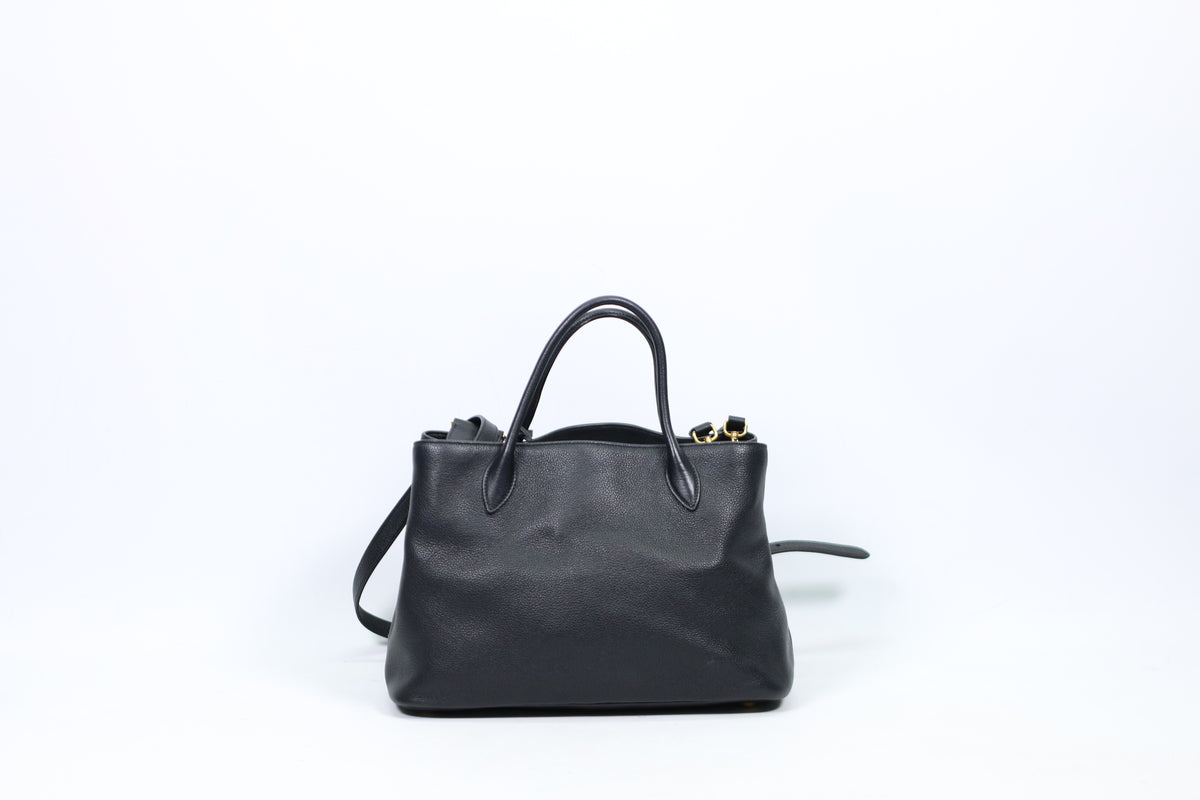 Prada Black Leather Soft Calf Gold-Tone Logo Vitello Daino ONE Shoulder Bag 1BA579