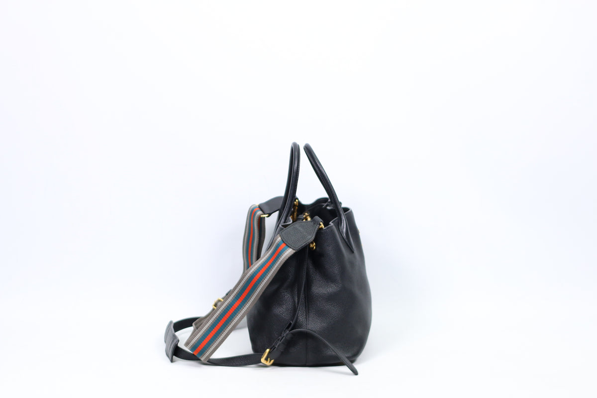 Prada Black Leather Soft Calf Gold-Tone Logo Vitello Daino ONE Shoulder Bag 1BA579