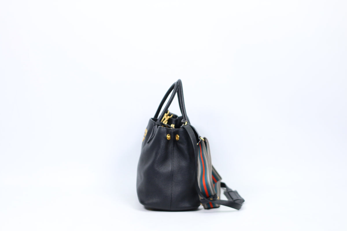 Prada Black Leather Soft Calf Gold-Tone Logo Vitello Daino ONE Shoulder Bag 1BA579